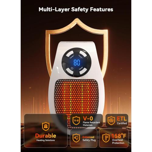 450W Space Heater, Remote Wall Outlet Electric Small Space Heater as Seen on TV with Adjustable Thermostat and Timer and Led Display, Compact for Home,Office,Bathroom