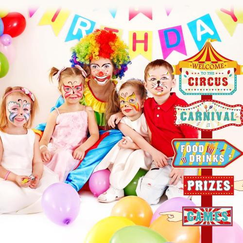 Hooqict 20 Pieces Carnival Decorations Circus Theme Party Directional Signs Carnival Party Signs Welcome to The Circus for Kids Carnival Birthday Party Decorations Supplies