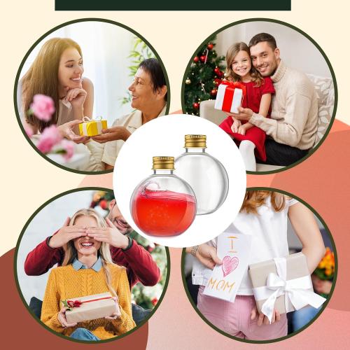 Jinei 30 Packs 8 oz Spherical Plastic Potion Bottles Ball Shape Sand Bottles Clear Plastic Cocktail Ornament Balls with Funnels for DIY Wedding Party Gift Crafts Decoration(Lid,Gold)