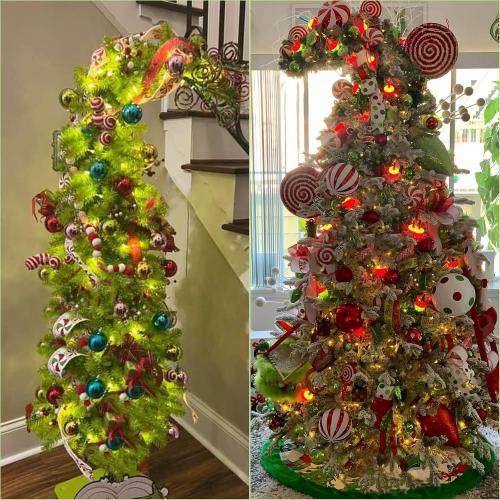 Bendable Christmas Tree Whimsical Christmas Pre-Lit Lime Green Stole Bent Top Artificial Xmas Tree Decorations with LED Lights Ornament Bag(7.5ft)