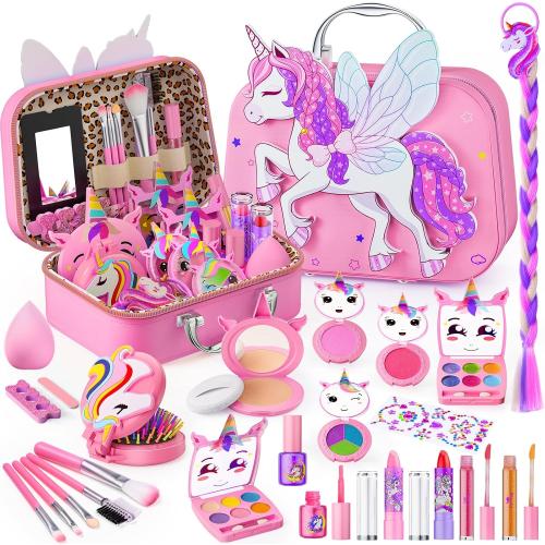 Kids Makeup Kit for Girls - Girls Makeup Kit Toys, Real Washable Cosmetic Set with Storage Case, Kids Play Makeup Set for Christmas Birthday Gift 3 4 5 6 8 10 11 12  Years Old, Pink