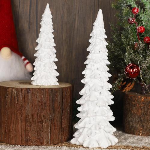 Juegoal Christmas Tree Table Decorations Set of 2, 9.5 White Glittered Xmas Pine Trees, Winter Snow Ornaments Tabletop Resin Trees Dinner Holiday Party Supplies Winter Mantle Shelf Centerpieces Decor