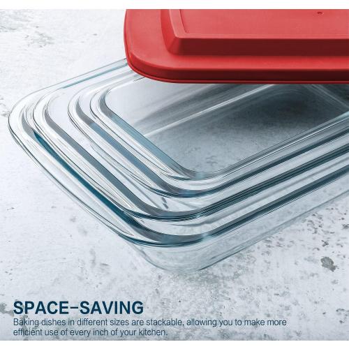 8-Piece Deep Glass Baking Dish Set with Plastic lids,Rectangular Glass Bakeware Set with Lids, Baking Pans for Lasagna, Leftovers, Cooking, Kitchen, Freezer-to-Oven and Dishwasher, Red