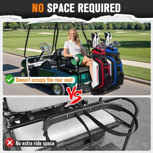 Foldable Golf Cart Bag Holder for Four Seat Golf Cart, Upgraded Golf Cart Rear Seat Bag Rack with Stainless Steel Buckle for EZGO Club Car Yamaha, Fits Safety Grab Bar Maximum 8'' Wide