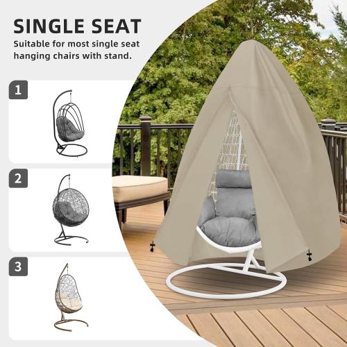 Easy-Going Patio Hanging Egg Chair Cover, UV Resistant Waterproof Outdoor Single Seat Swing Chair Cover with Zipper, Camel