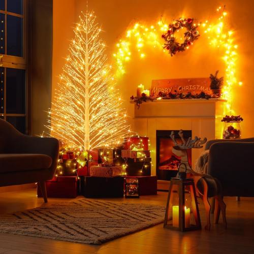 1 Pack 6ft-1100led Christmas Lighted Birch Tree LED Warm White Lights Twinkle Twig Artificial Tree Light for Outdoor Indoor Home Holidays Party Decorations, 8 Modes