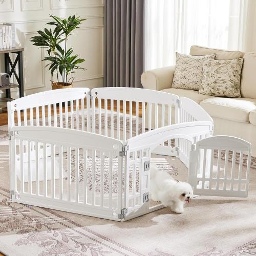 Sweetcrispy Plastic Dog Playpen - 6-Panel 24 Expandable & Durable Pet Fence for Medium Dogs - Indoor & Outdoor Portable Puppy Playpen with Secure Locking Door, White