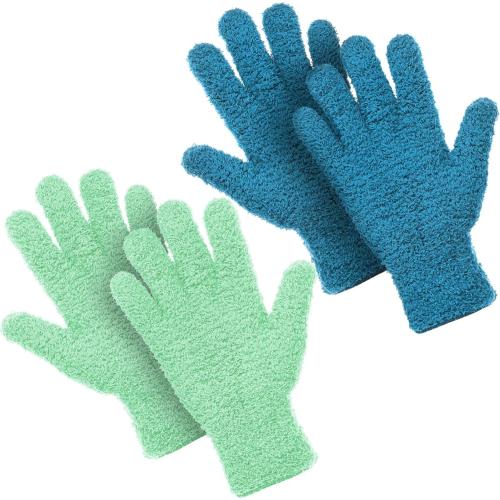 Patelai 2 Pairs Microfiber Gloves for Plants,Blue, Grass Green,X-Large | Plant Dusting Gloves Leaf Cleaning Gloves Mittens for Indoor Plants, Blinds, Furniture, House, Cars, Blinds