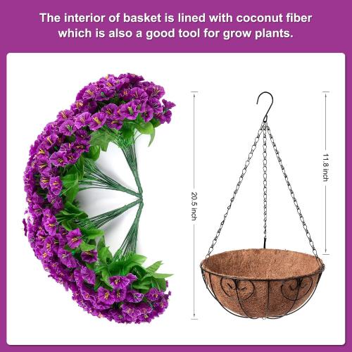 Artificial Hanging Flower Plants with Basket for Spring Summer Outdoor Decoration, Faux Petunias Flowers Fake Morning Glory Planter for Outside Patio Garden Porch Balcony Yard Spring Decor(Lotus) ‼️used ‼️