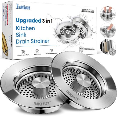 Upgraded 3 in 1 Kitchen Sink Drain Strainer (Silver-2Pack)
