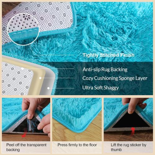 Medium Rugs for Living Room, Large Fluffy Area Rugs for Bedroom, Soft Carpet Shag Kids Rug with 4 Non-Slip Rug Pads (Turquoise Blue,)