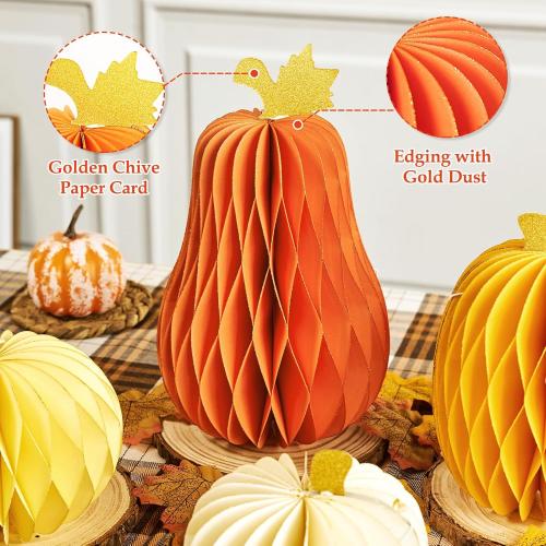 SUBBEAUTY 8 PCS Pumpkin Honeycomb Centerpieces Fall Pumpkin Party Decoration Thanksgiving Centerpieces for Tables Orange Honeycomb Decorations for Halloween Autumn Festival Party Decor