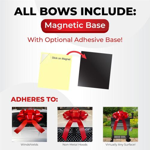 CarBowz Big Bow for Car Decorations and Birthday Gifts, Large Ribbon, Magnet, Safe Sticker Included, Fully Assembled 30 Wide Huge Bow, No Suction Cup Needed (Blue)