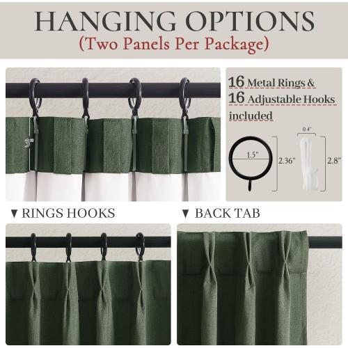 Dark Academia Decor Olive Green Textured Blackout Curtains Panels 108 Inches Lengh Large Window Extra Long Luxury Curtains for Living Room Flax Linen Drapes Pinch Pleated/Back Tab 9FT x2 Panels