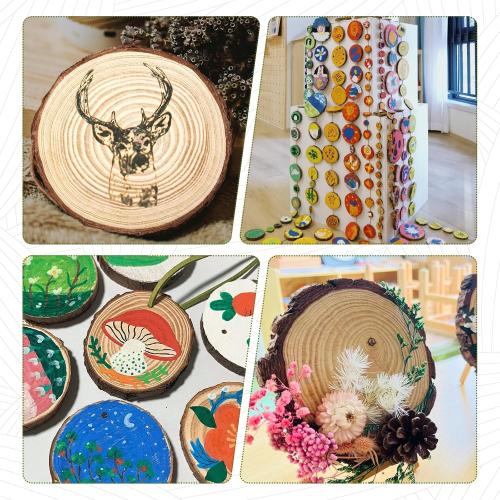 FSWCCK 30 Pack Nature Unfinished Wood Slices, 3.5-4 Inches Round Wooden Circle with Tree Bark, Rustic Wood Centerpieces for Weddings Table Decor and DIY Painting Crafts