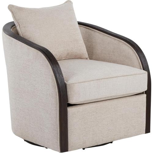LumiSource Gemma Upholstered Contemporary Swivel Accent Chair in Espresso Wood and Fabric, Living Room Upholstered Accent Swivel Chair (Sand)