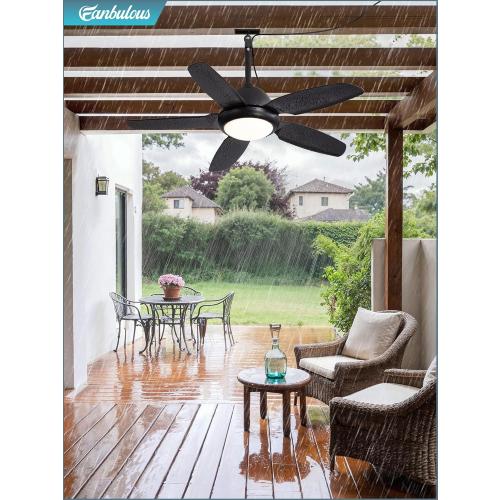 42 Inch Waterproof Outdoor Ceiling Fan with Lights and Remote,IP65 Hanging Gazebo Fan with 3CCT 6-Speed DC Motor,Black Wet Rated Plug in Ceiling Fan with Cord for Patios Porch Pergola
