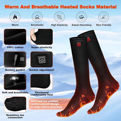 Heated Socks,7.4V 3200mAh Rechargeable Electric Socks for Men Women with 3 Heating Levels, Thermal Socks with Button Control for Ski Hunting Cycling Camping Hiking(Black)