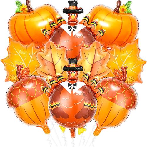 10Pcs Fall Thanksgiving Balloons - 32Inch Large Turkey Balloons - Pumpkin Foil Balloon for Thanksgiving Party Decorations Supplies - Fall Theme Party Decorations