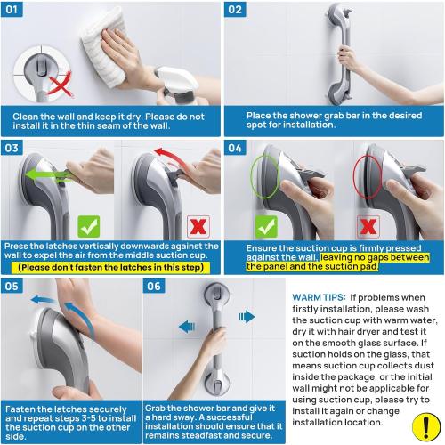 LEVERLOC Shower Grab Bars,Shower Handles for Elderly Suction,16.8,Silver