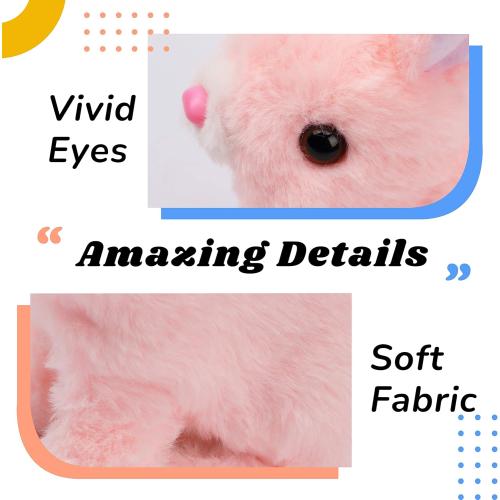 Hopearl Hopping Rabbit Interactive Electronic Pet Plush Bunny Toy with Sounds and Movements Animated Walking Wiggle Ears Twitch Nose Gift for Toddlers Birthday, Pink, 7''