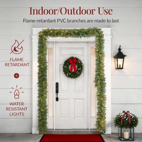 Best Choice Products 9ft Pre-Lit Christmas Garland Holiday Décor for Stairs, Mantel, w/Pine Cones, 2-in-1 White & Multi LED Lights