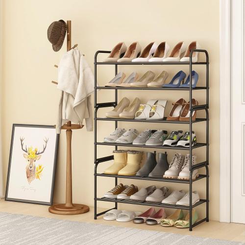 Simple Trending 2-Tier Stackable Shoe Rack, Metal Shoe Shelf Storage Organizer, White