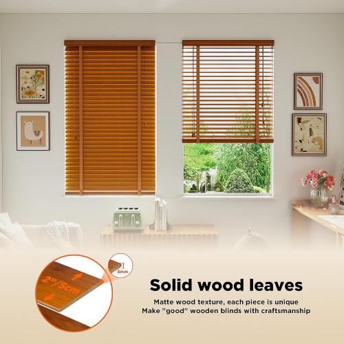 Size 22.5 x 64 Color Brown 2 Slats Wood Blinds for Indoor Windows: Solid Wooden Blackout Blinds & Shades,Black Out Privacy Horizontal Blinds for Home Bedroom Bathroom Living Room Windows and Doors 22.5 WX64 H Light Brown