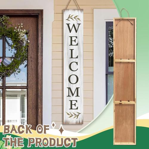 Summer Welcome Sign for Porch 47 Retro White Wooden Door Sign for Outdoor Decoration Rustic Cabin Large Porch Signs For Patio Farmhouse Vertical Signs for Seasons Standing Yard Signs for Garden