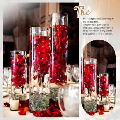 9 Pack Glass Cylinder Vases 16 Inch Tall Clear Flower Vases for Centerpieces, Hurricane Floating Candle Holder Wedding Decorations, Floral Simple Vase Bulk for Party Home Decor (3.35 x 16 Inch)