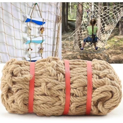 Hemp Rope Net (4ft x 16ft) Heavy Duty Natural Jute Rope Climbing Safety Netting for Balcony, Stairs, Fence, Garden, Playground Protection & Indoor/Outdoor Decor