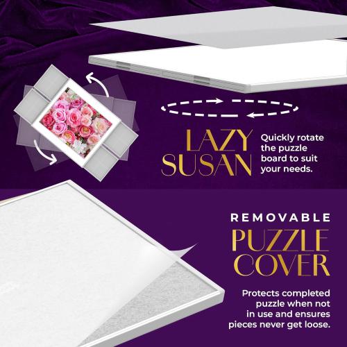 1500 Piece Jigsaw Puzzle Board - 360° Rotating Jigsaw Puzzle Table with Drawers | 35” X 28” Portable & Dual Sided Board | Plastic Cover Included - Puzzles Tables for Adults