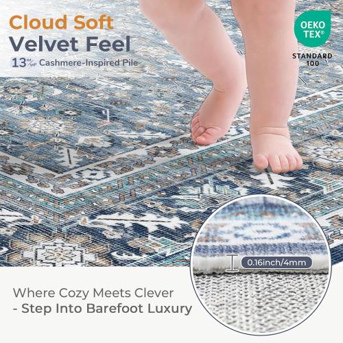 OPPODREAM Vintage Blue Area Rugs 5x7, 5 x 7 Retro Washable Rug Non Slip, Low-Pile Faux Wool Carpet, Distressed Navy Floor Mat for Living Room, Bedroom, Kitchen, Office, Dorm, Dinning Room