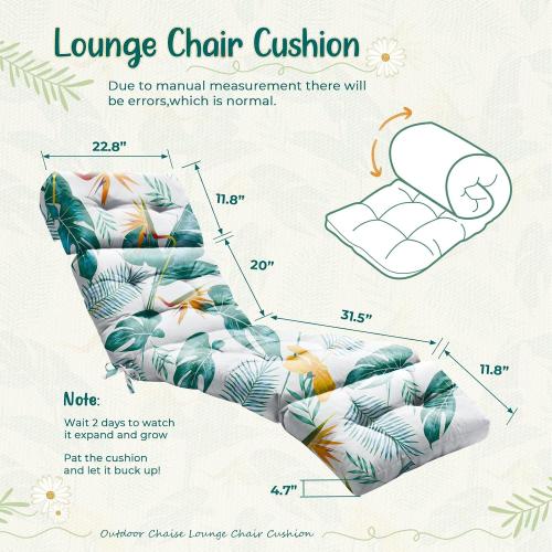 Size 75.1 x 22.8 x 4.7 Inches color White Outdoor Chaise Lounge Chair Cushion 75.1 x 22.8 x 4.7 Inches 100% Waterproof Replacement Cotton Patio Pool Lounge Chair Cushion for Outdoor Furniture with Ties, Yellow-Green Leaf