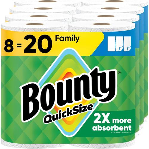 Bounty Quick Size Paper Towels, White, 8 Family Rolls = 20 Regular Rolls (Packaging May Vary)