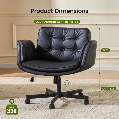 amseatec Criss Cross Chair with Armrests & Wheels, PU Leather Vanity Chair, Comfortable Adjustable Swivel Computer Office Desk Chairs for Home, Make Up, Bed Room (Black)