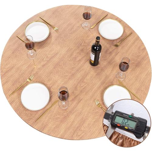 UMINEUX Round Fitted Vinyl Tablecloth with Elastic Edged & Flannel Backing, Waterproof Wipeable Round Table Cover for Indoor Outdoor Patio Use - Fits Tables up to 45 - 56 Diameter(Wood)