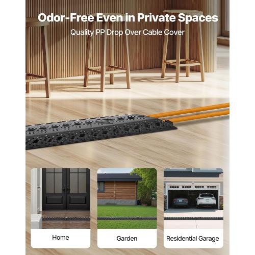 VEVOR 3 Pack Drop Over Cable Cover, 2 Channel Heavy Duty Cable Hose Protector Ramp, 38.3'' Floor Cord Cover, 17,500 lbs/Axle Load Capacity, for Traffic Areas, Indoor, Outdoor, Home, Office, Warehouse