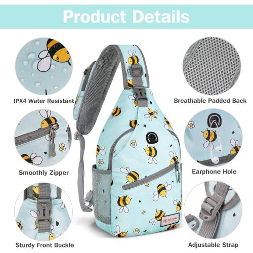 ZOMAKE Sling Bag,Small Crossbody Sling Backpack,Water Resistant Shoulder Daypack for Travel,Anti Thief Chest Bag for Hiking(Bee Blue)