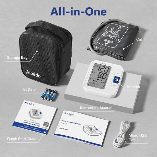 Alcedo Blood Pressure Monitor for Home Use, Automatic Digital BP Machine with Large Cuff for Upper Arm, LCD Screen, 2x120 Memory, Talking Function