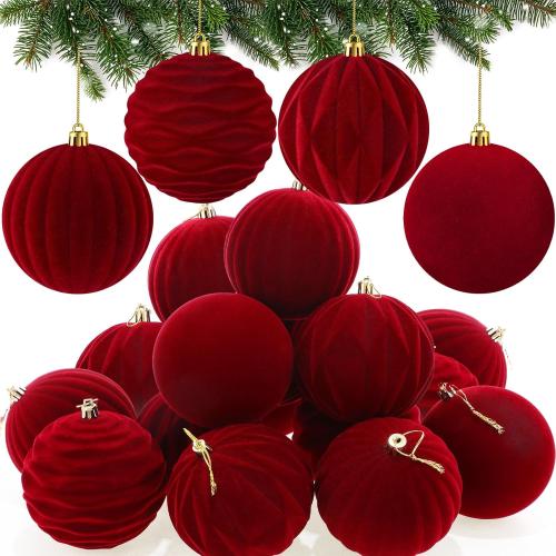 Liliful 12 Pcs Velvet Christmas Ornaments Balls, 4 r(Wine Red)