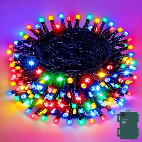 Christmas Lights Battery Operated Outdoor Waterproof, Multicolor Christmas Lights with Timer 16.4ft 50LED Christmas Decorations Garland Party Garden