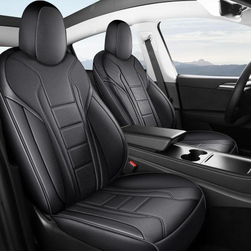 FREESOO Car Seat Covers for Tesla Model Y Waterproof Nappa Leather Full Set Seat Replacement Protector Custom Fit 2020 2021 2022 2023 2024 Black