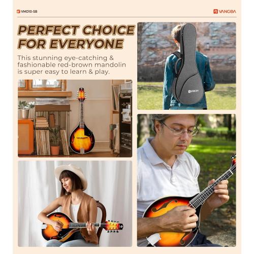 Vangoa Mandolin Musical Instrument A Style, Acoustic Mandolin Instrument Kit Italian 8 String for Professional Beginners Adults Teens Youth Kids, Sunburst, Glossy