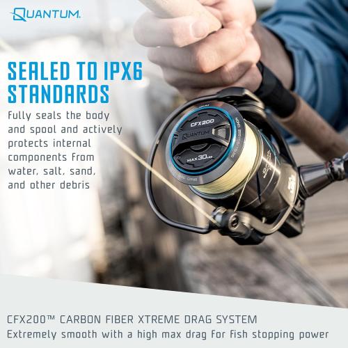Quantum Benchmark Spinning Reel and Fishing Rod Combo, Graphite Composite Blank, 5 1 Bearings, Silver/Blue