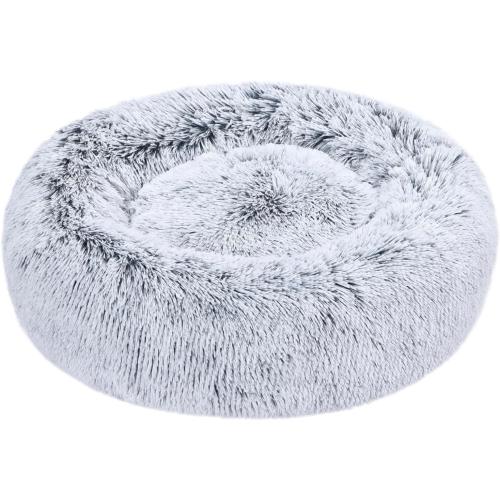 Amazon Basics Washable Donut Pet Bolster Faux Fur Bed with Removable Cover, Anti-Slip Bottom for Dog, Grey, 23 x 23