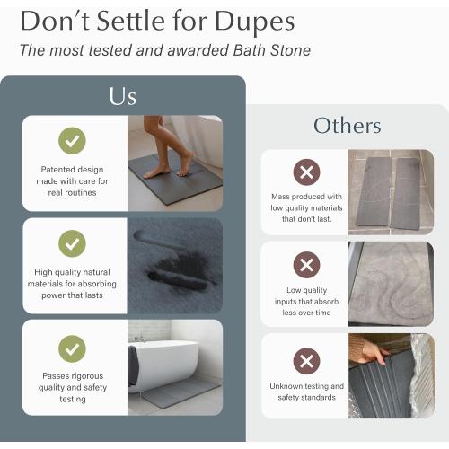 Dorai Home Stone Bath Mat for Bathroom | Quick-Drying Diatomaceous Earth Shower Mat, Non-Slip Natural Stone Modern Bathroom Rugs, Customizable Design | Slate, Large - 32.1 x 22.8 x 0.6