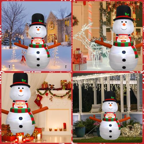 6FT Christmas Inflatable Outdoor Decorations Animated Snowman Santa Claus Pop Up Xmas Blow Ups Holiday Yard Decor with LED Lights Winter Lighted Snow Man Blowup for Outside Indoor Party Lawn Garden