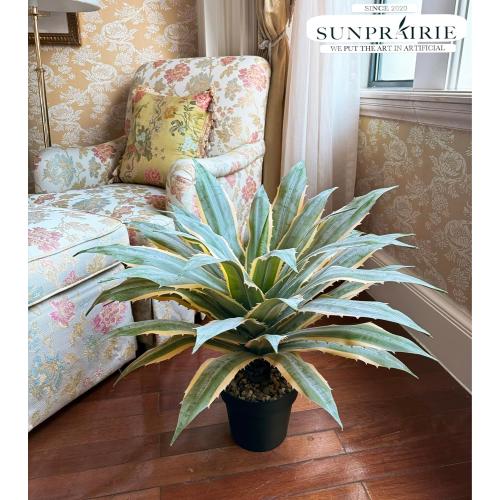 SUNPRAIRIE 32 Inch Tall Large Faux Agave Plant with Two-Tone Sawtooth Edged Leaves; Planted in Black Pot with Real Stone Pebbles. Large Artificial Plants Indoor and Outdoor.