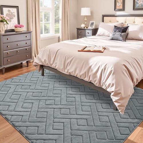 5x7 Grey Washable Area Rug for Bedroom Living Room, Modern Geometric Shag Non-Slip Rugs, Fluffy Plush Soft Memory Foam Carpet for Kids Boys Room Nursery Decor